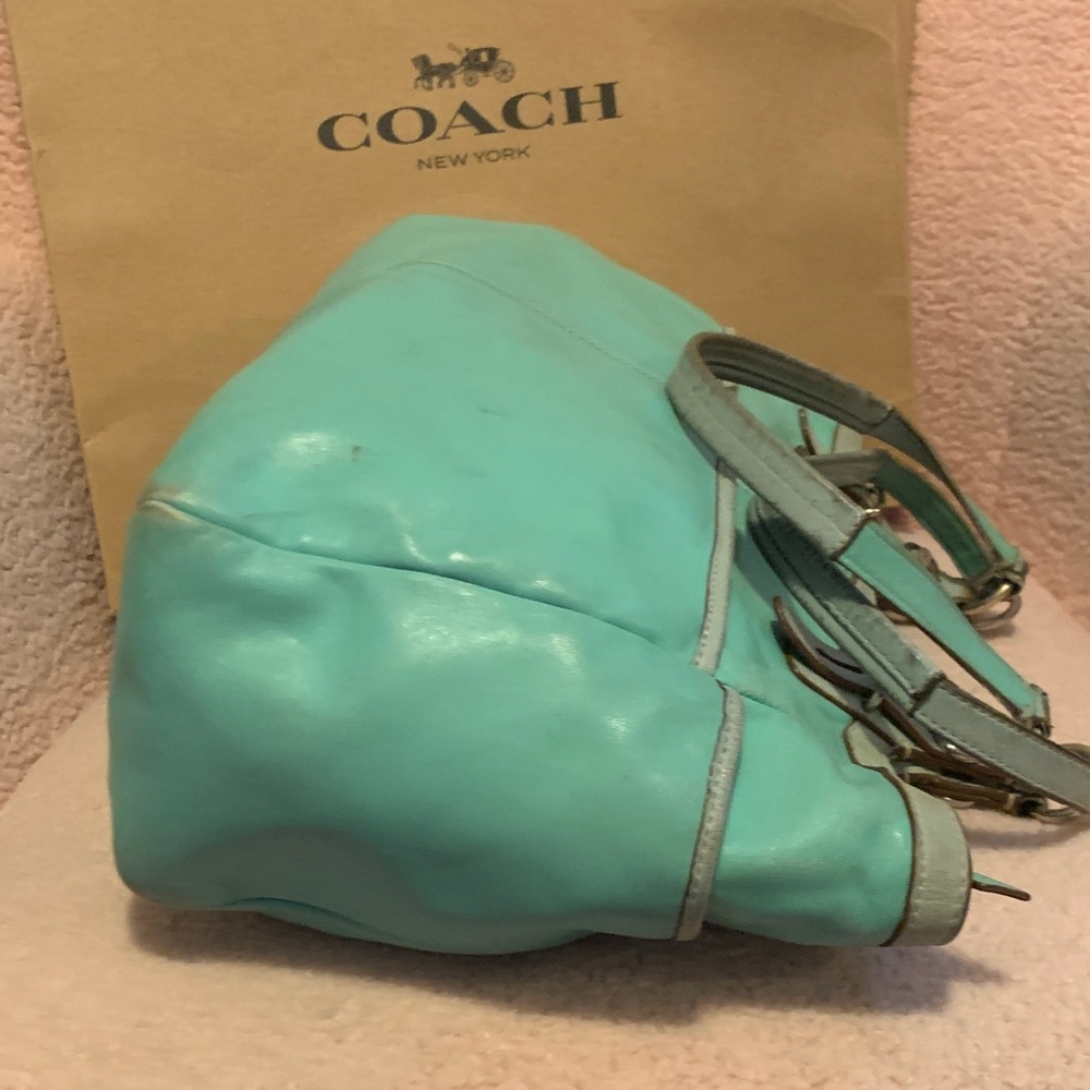 Coach Mint Green Leather Tote Shoulder Bag - Picture 5 of 16